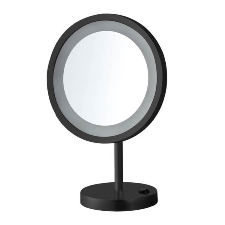 Black Makeup Mirror, Countertop, Lighted, 10x