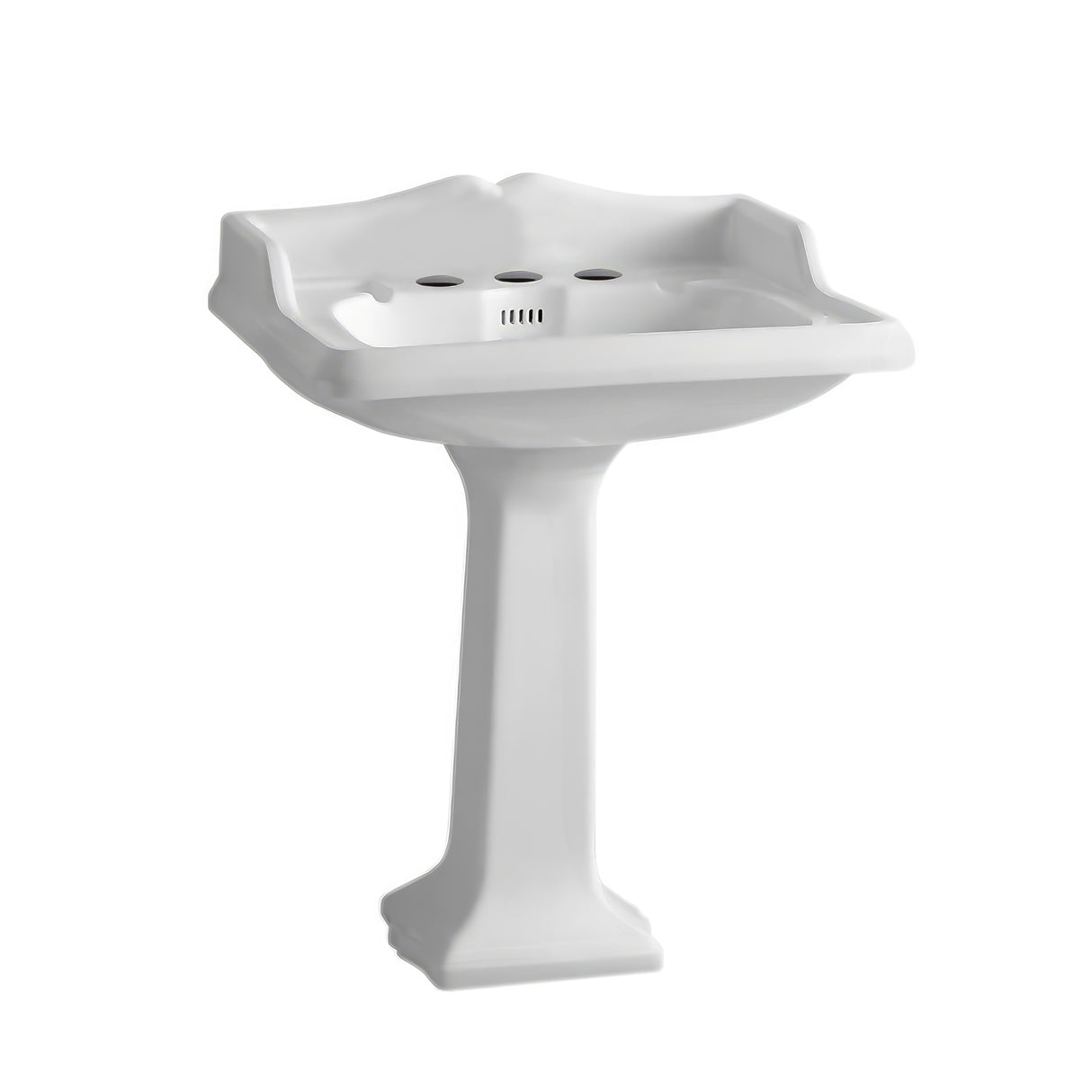 Isabella Collection Traditional Pedestal with an Integrated large Rectangular Bowl, Widespread Faucet Drilling, Backsplash, Dual Soap Ledges, Decorative Trim and Overflow