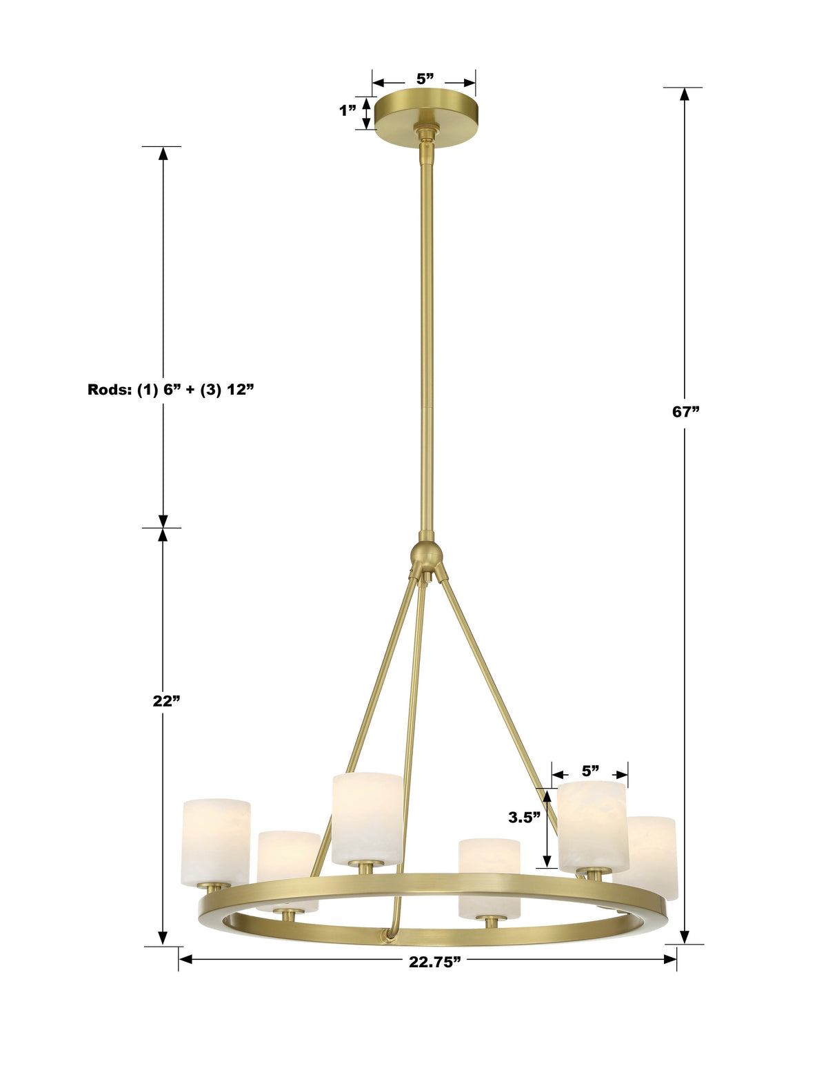 Aragon 6 Light Soft Brass Chandelier ARA-10264-SB