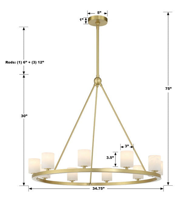 Aragon 10 Light Soft Brass Chandelier ARA-10265-SB