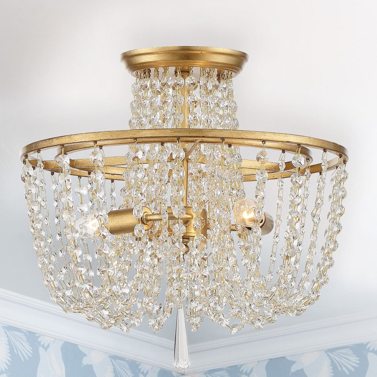 Arcadia 3 Light Antique Gold Semi Flush Mount ARC-1900-GA-CL-MWP