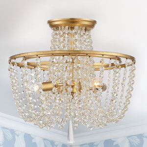 Arcadia 3 Light Antique Gold Semi Flush Mount ARC-1900-GA-CL-MWP