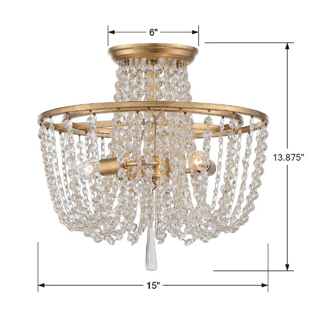 Arcadia 3 Light Antique Gold Semi Flush Mount ARC-1900-GA-CL-MWP