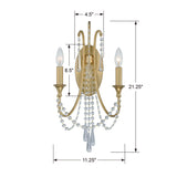 Arcadia 2 Light Antique Gold Sconce ARC-1902-GA-CL-MWP