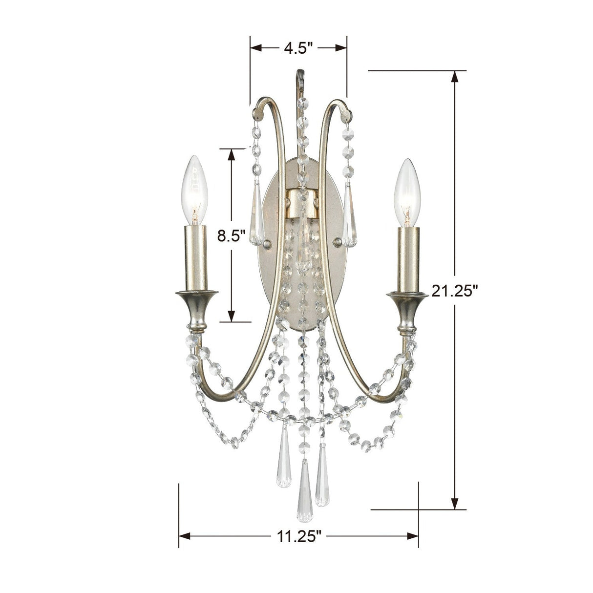 Arcadia 2 Light Antique Gold Sconce ARC-1902-GA-CL-MWP