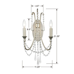 Arcadia 2 Light Antique Gold Sconce ARC-1902-GA-CL-MWP