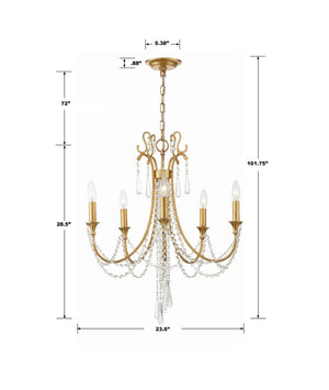 Arcadia 5 Light Antique Gold Chandelier ARC-1905-GA-CL-MWP