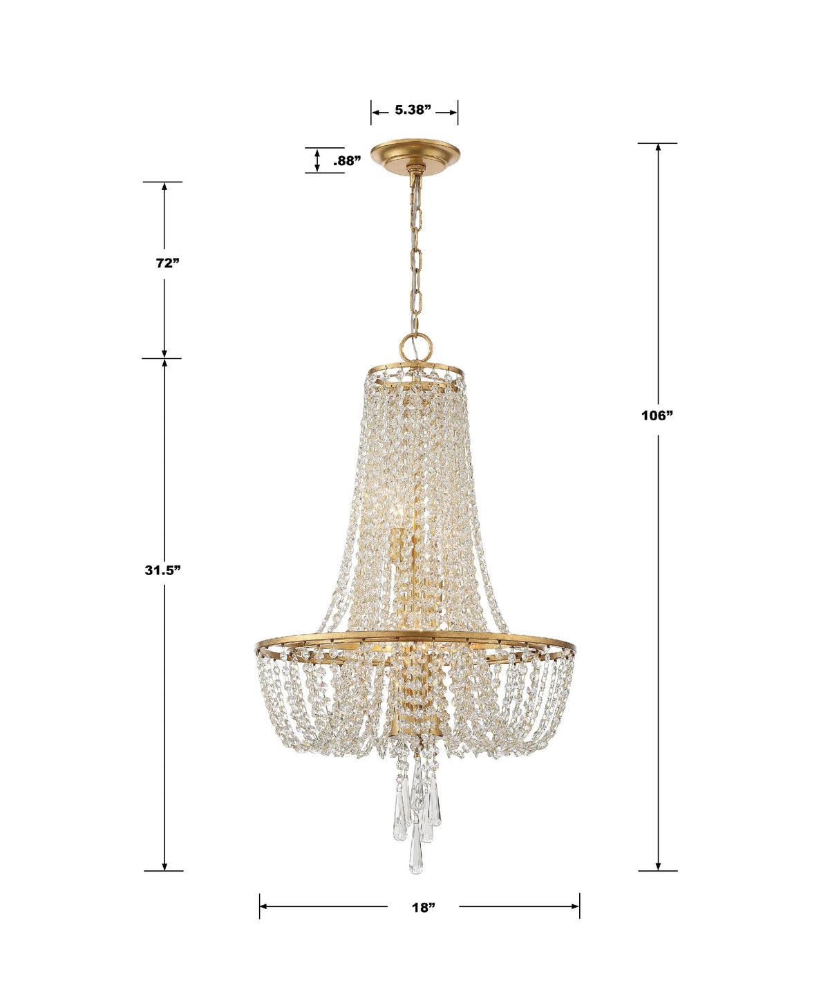 Arcadia 4 Light Antique Gold Chandelier ARC-1907-GA-CL-MWP