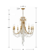 Arcadia 8 Light Antique Gold Chandelier ARC-1908-GA-CL-MWP