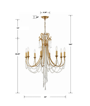 Arcadia 8 Light Antique Gold Chandelier ARC-1908-GA-CL-MWP