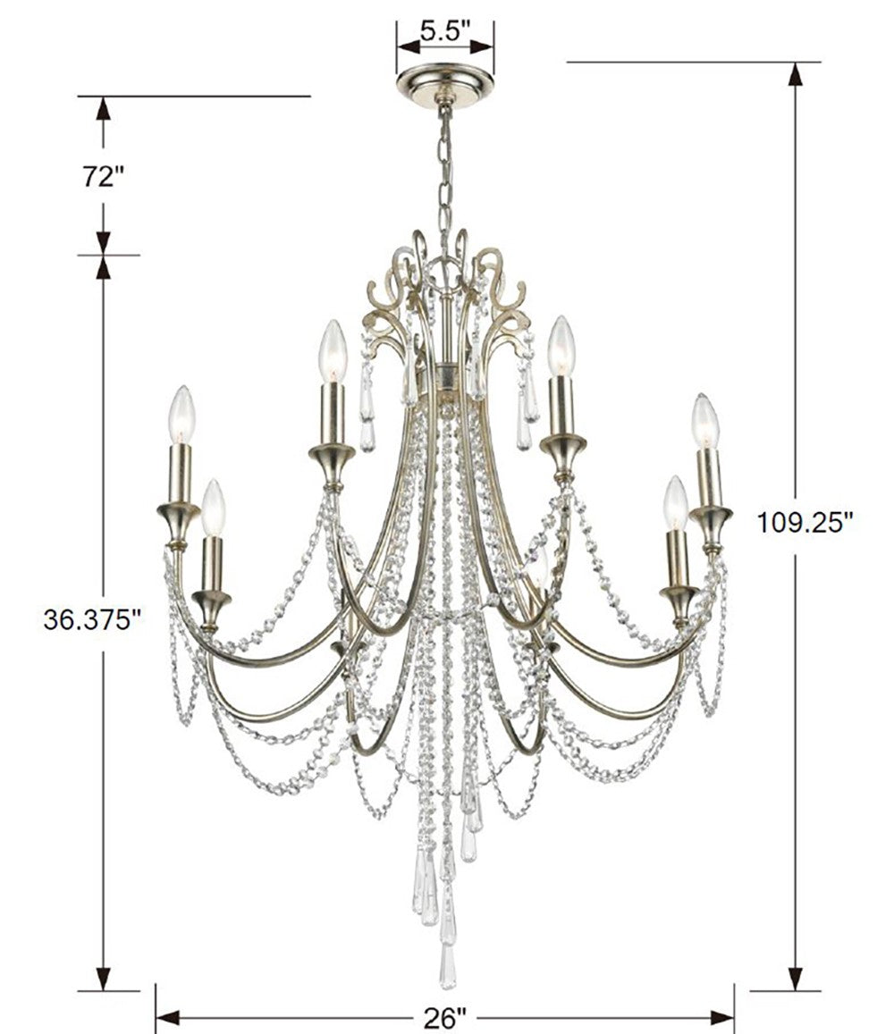 Arcadia 8 Light Antique Gold Chandelier ARC-1908-GA-CL-MWP