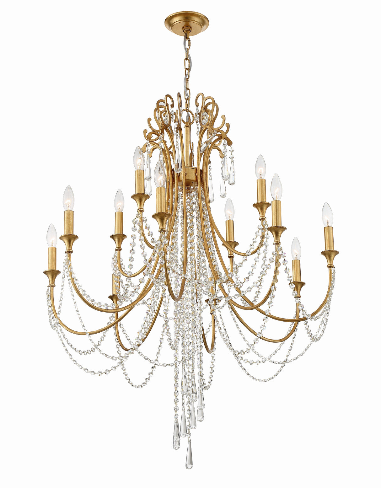 Arcadia 12 Light Antique Gold Chandelier ARC-1909-GA-CL-MWP