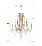 Arcadia 12 Light Antique Gold Chandelier ARC-1909-GA-CL-MWP