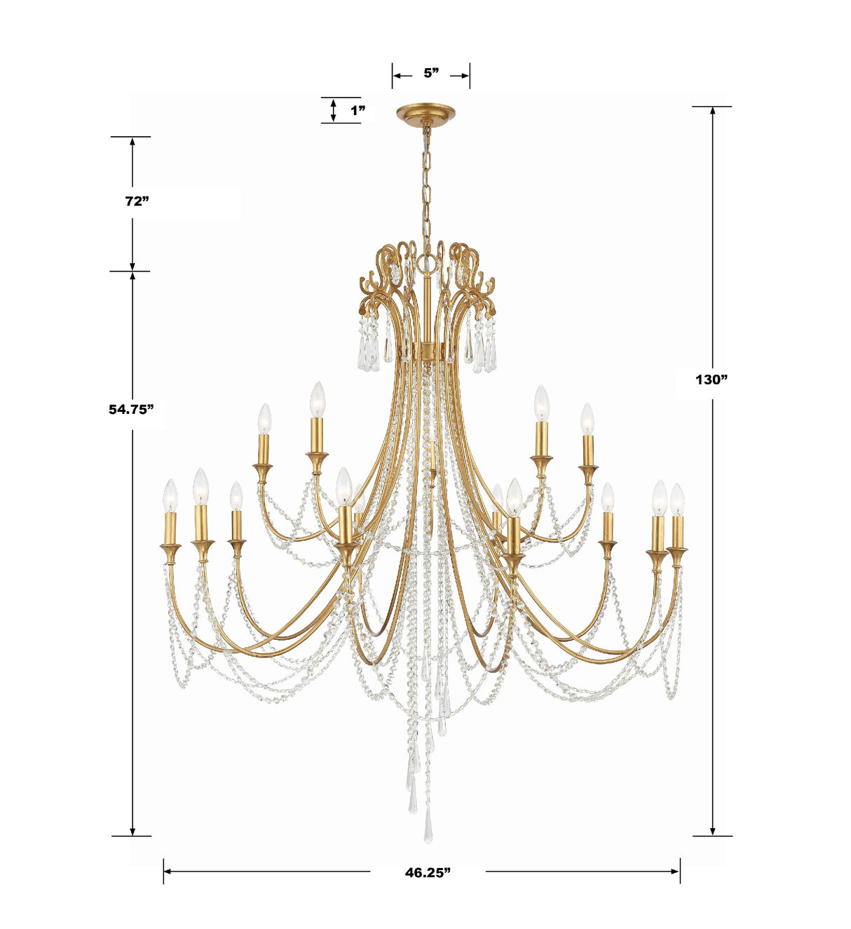 Arcadia 15 Light Antique Gold Chandelier ARC-1919-GA-CL-MWP