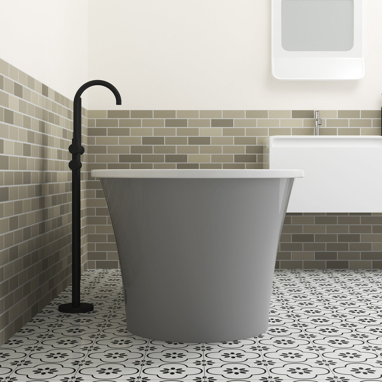 Nouri 66" Acrylic Freestanding Tub with Integral Drain in Light Grey