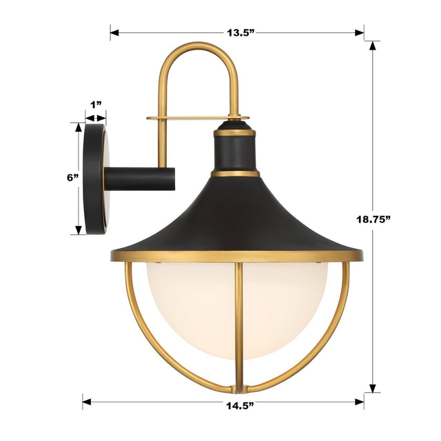 Atlas 1 Light Matte Black + Textured Gold Outdoor Sconce ATL-702-MK-TG