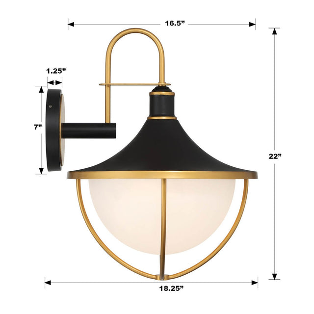 Atlas 3 Light Matte Black + Textured Gold Outdoor Sconce ATL-703-MK-TG