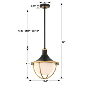 Atlas 3 Light Matte Black + Textured Gold Outdoor Pendant ATL-705-MK-TG