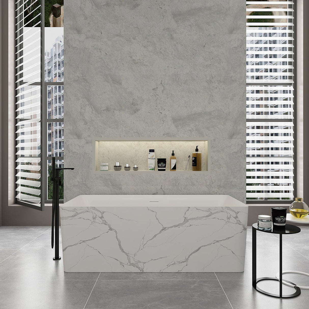 Marwa 65" Acrylic Tub with Internal Drain and Overflow-Marble White