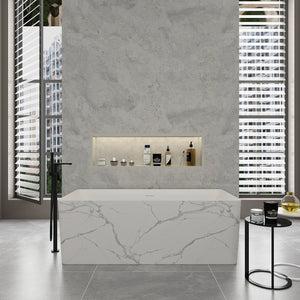 Marwa 65" Acrylic Tub with Internal Drain and Overflow-Marble White