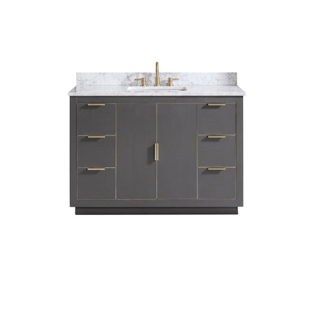 Avanity Austen 49 in. Vanity Combo in Twilight Gray with Gold Trim and Carrara White Marble Top 