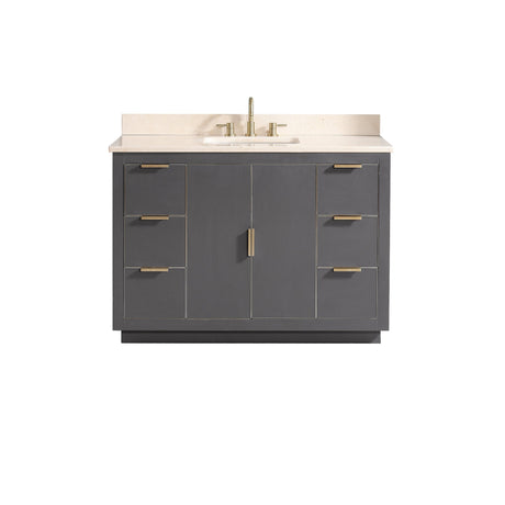 Avanity Austen 49 in. Vanity Combo in Twilight Gray with Gold Trim and Crema Marfil Marble Top