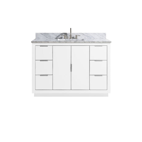 Avanity Austen 49 in. Vanity Combo in White with Silver Trim and Carrara White Marble Top 
