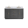 Avanity Austen 61 in. Vanity Combo in Twilight Gray with Gold Trim and Carrara White Marble Top 