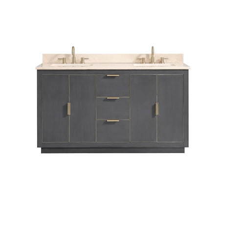 Avanity Austen 61 in. Vanity Combo in Twilight Gray with Gold Trim and Crema Marfil Marble Top