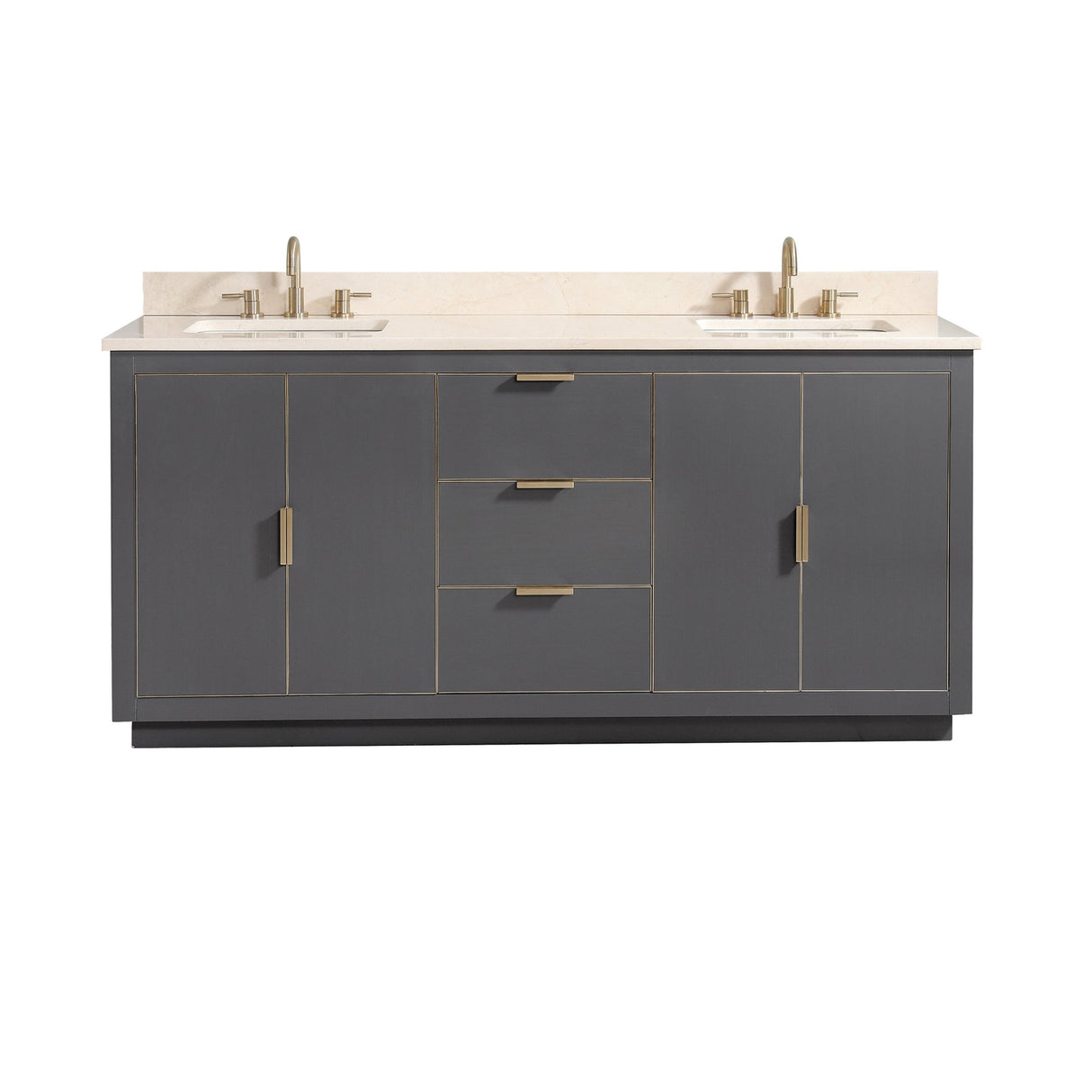 Avanity Austen 73 in. Vanity Combo in Twilight Gray with Gold Trim and Crema Marfil Marble Top