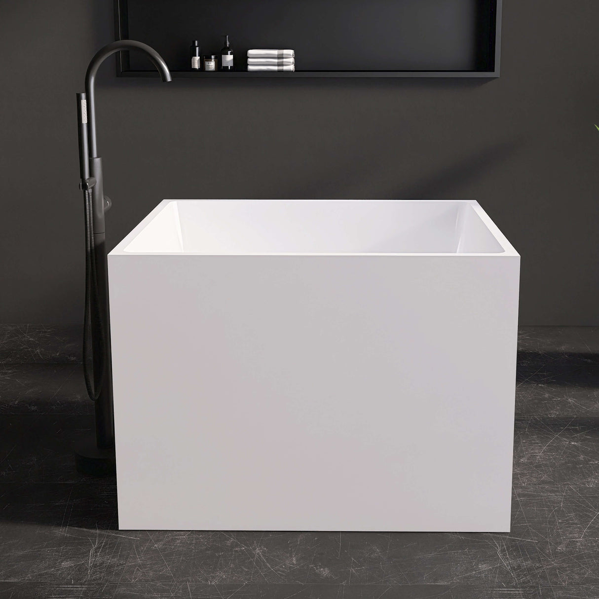 New England Home Goods Elbert 35" Freestanding Tub in White - Stone Resin Solid Surface