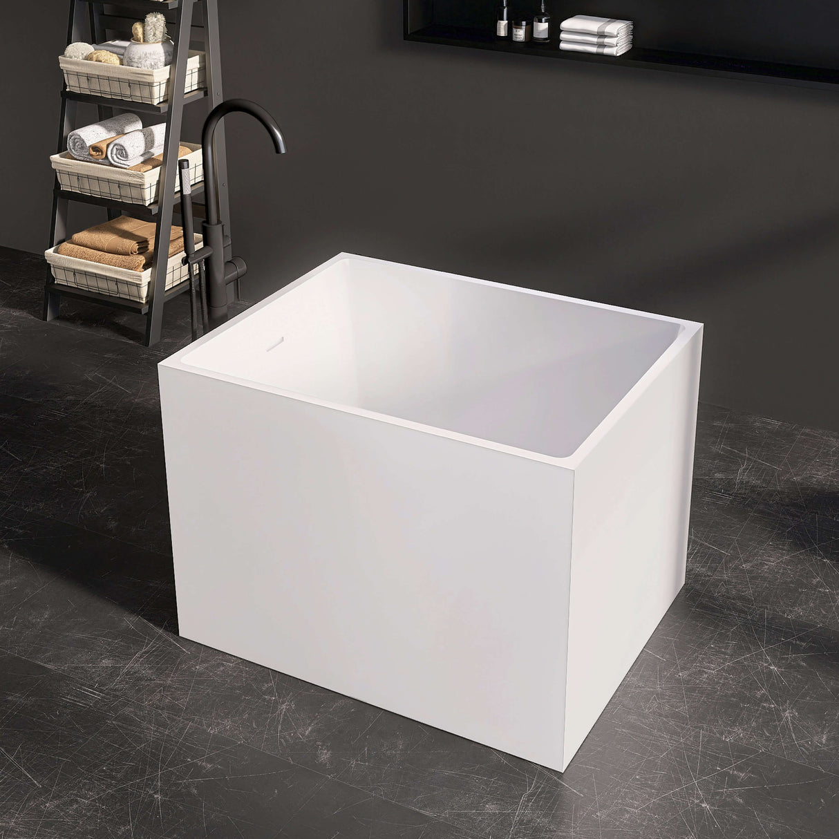 New England Home Goods Elbert 35" Freestanding Tub in White - Stone Resin Solid Surface