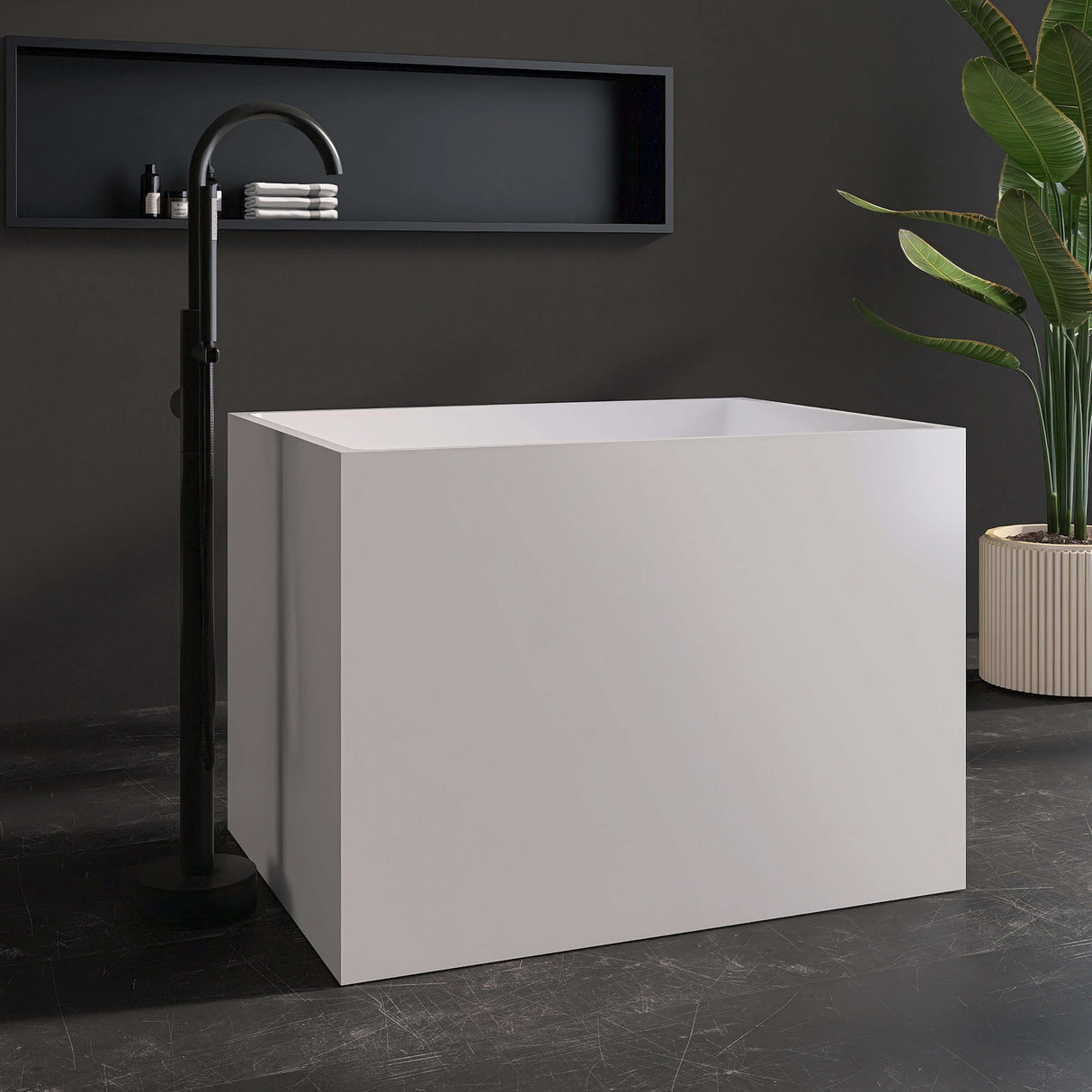 New England Home Goods Elbert 35" Freestanding Tub in White - Stone Resin Solid Surface