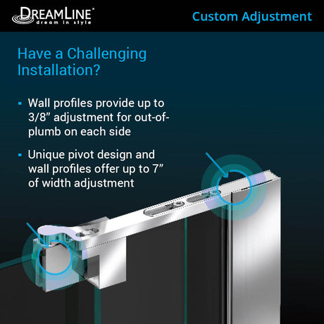 DreamLine Allure 42-43 in. W x 73 in. H Frameless Pivot Shower Door in Chrome
