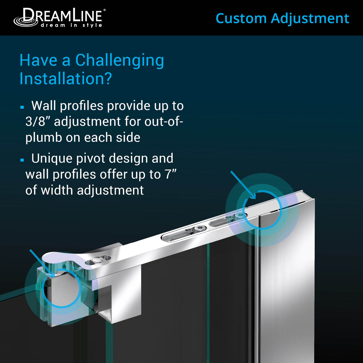 DreamLine Allure 58-59 in. W x 73 in. H Frameless Pivot Shower Door in Chrome