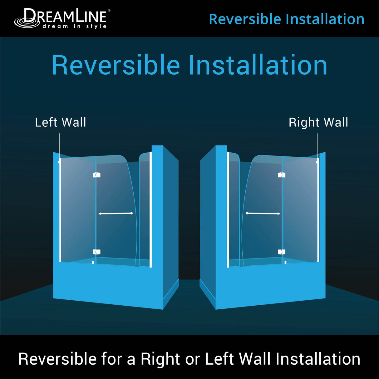 DreamLine Aqua 56-60 in. W x 58 in. H Frameless Hinged Tub Door with Extender Panel in Chrome