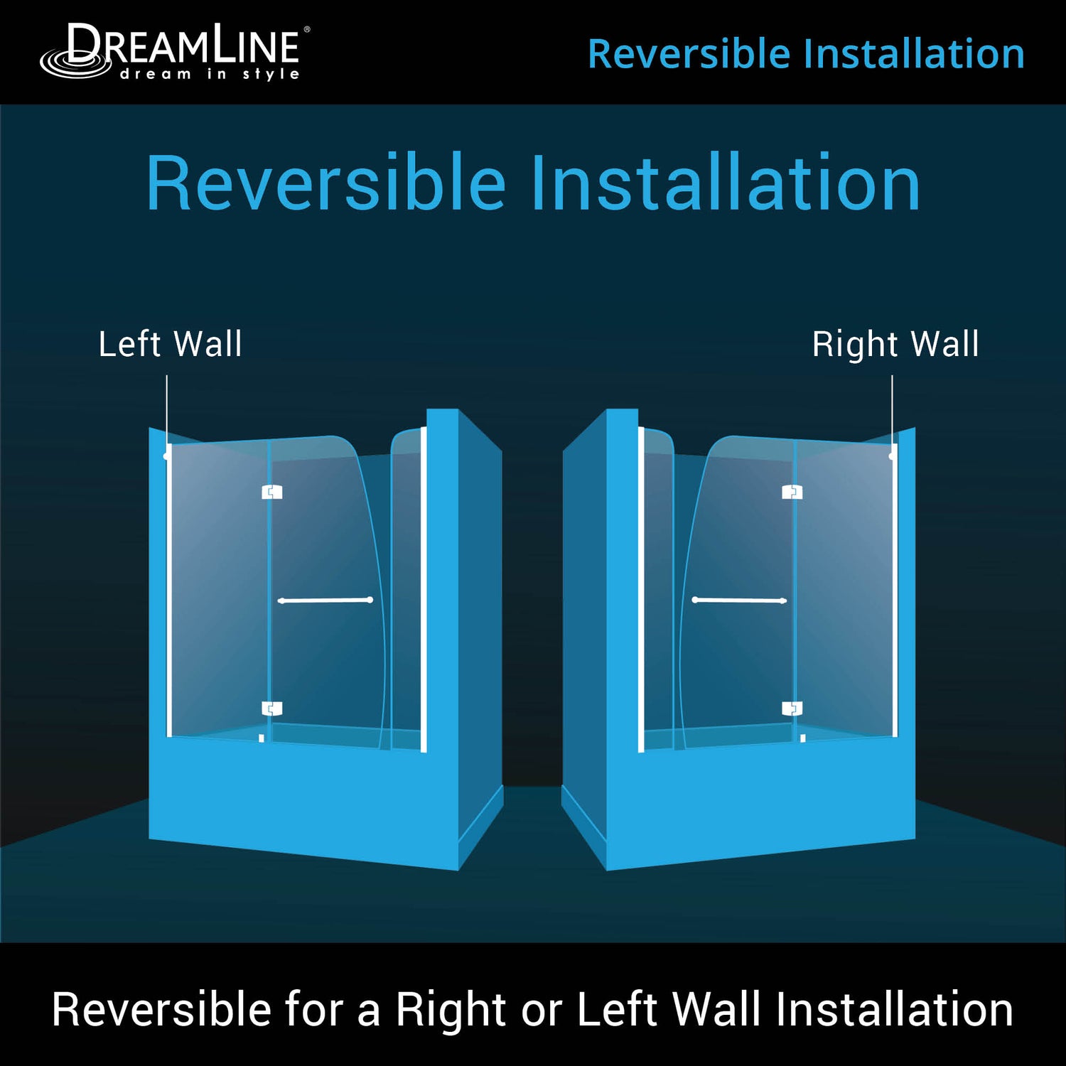 DreamLine Aqua 56-60 in. W x 58 in. H Frameless Hinged Tub Door with Extender Panel in Satin Black