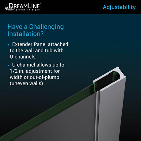 DreamLine Aqua Uno 56-60 in. W x 58 in. H Frameless Hinged Tub Door with Extender Panel in Brushed Nickel