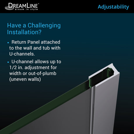 DreamLine Aqua Uno 56-60 in. W x 30 in. D x 58 in. H Frameless Hinged Tub Door with Return Panel in Oil Rubbed Bronze