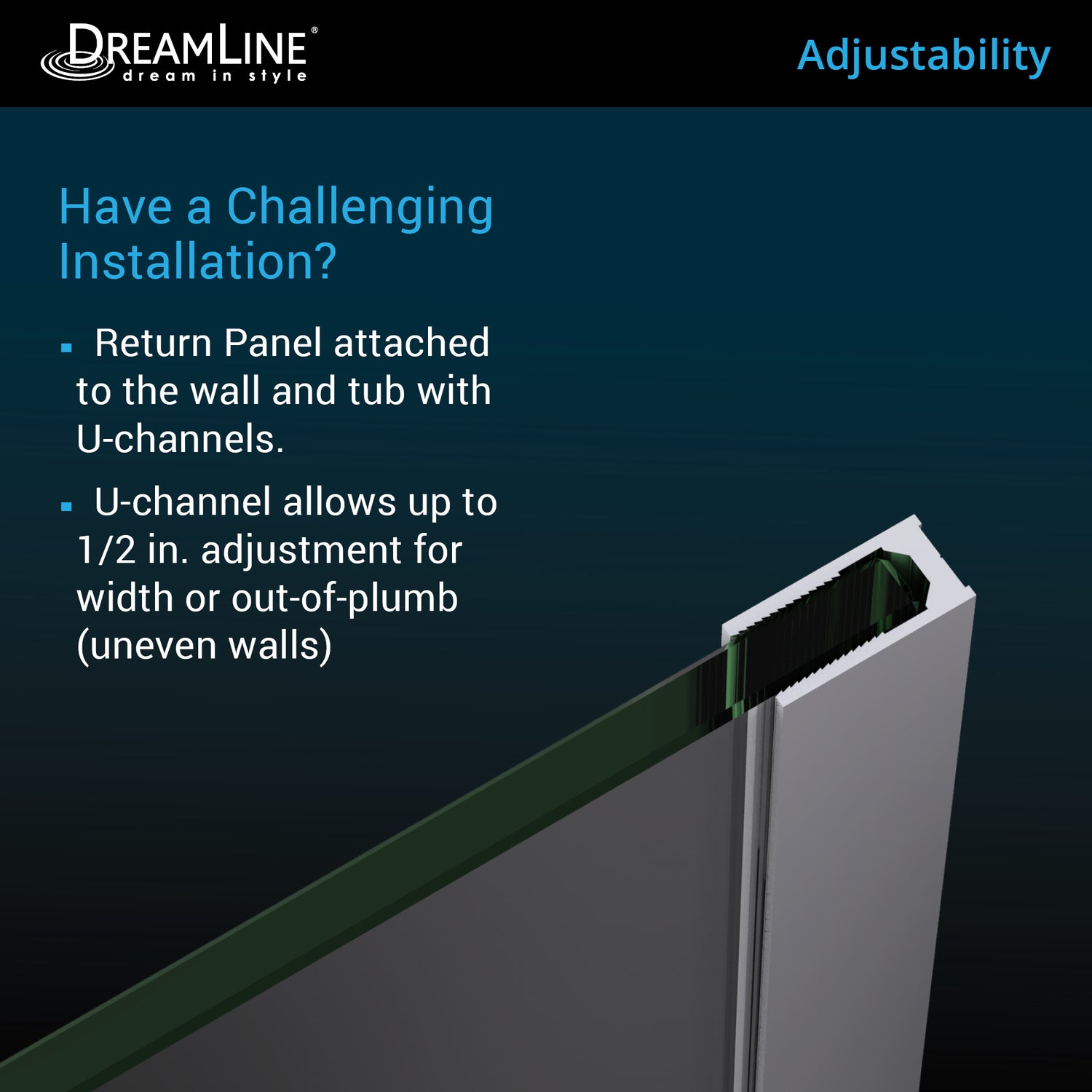 DreamLine Aqua Uno 56-60 in. W x 30 in. D x 58 in. H Frameless Hinged Tub Door with Return Panel in Satin Black