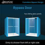 DreamLine Charisma 32 in. D x 60 in. W x 78 3/4 in. H Frameless Bypass Shower Door in Chrome with Left Drain White Base