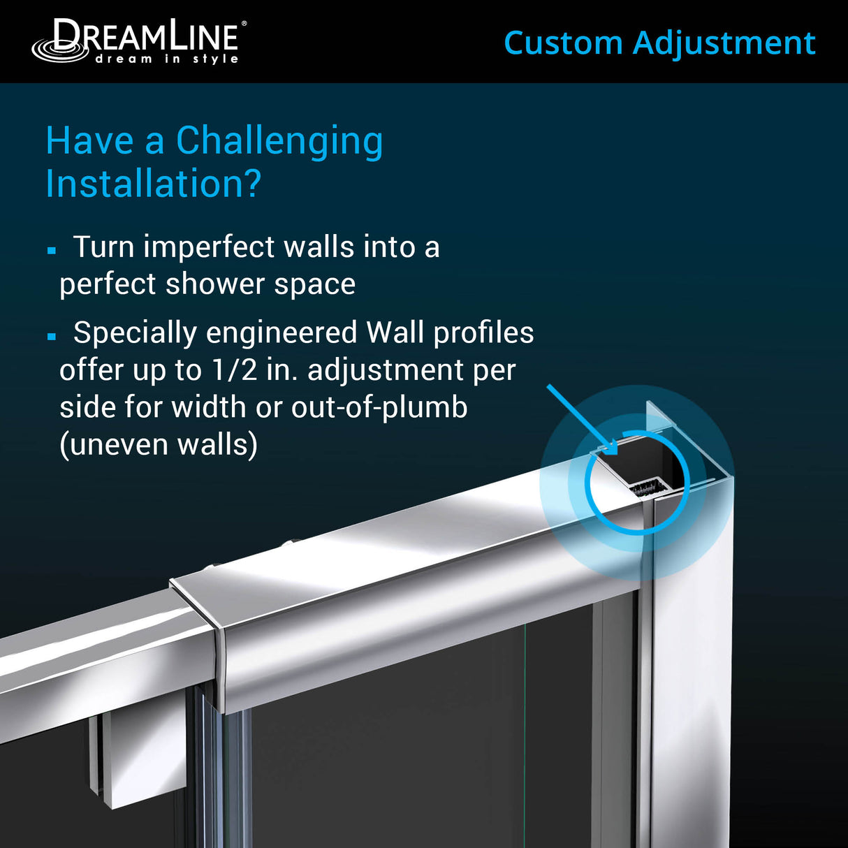 DreamLine Flex 34 in. D x 60 in. W x 76 3/4 in. H Semi-Frameless Shower Door in Chrome with Center Drain White Base and Wall Kit
