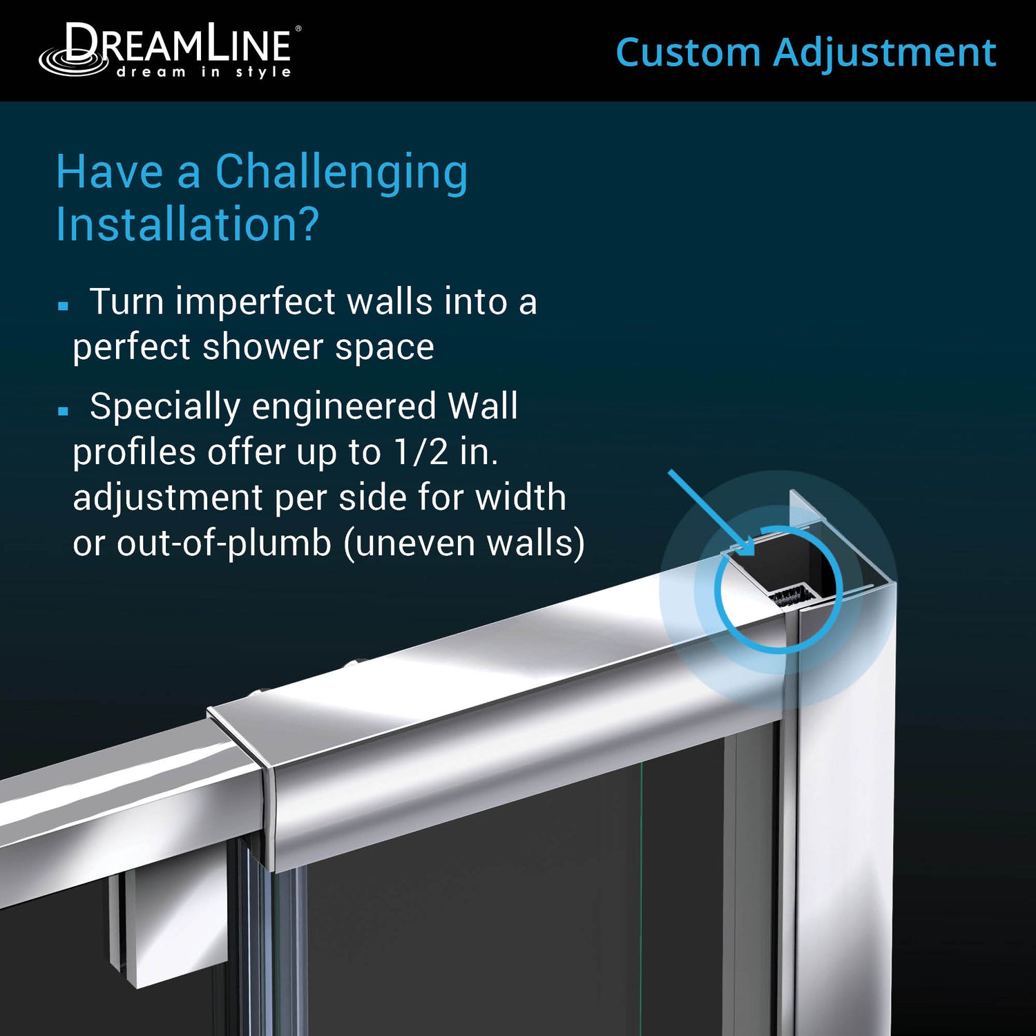 DreamLine Flex 44-48 in. W x 72 in. H Semi-Frameless Pivot Shower Door in Chrome