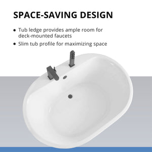 DreamLine Caribbean 60 in. L x 23 in. H White Acrylic Freestanding Bathtub