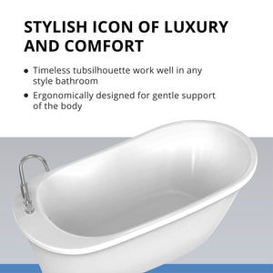 DreamLine Seneca 60 in. L x 25 in. H White Acrylic Freestanding Bathtub