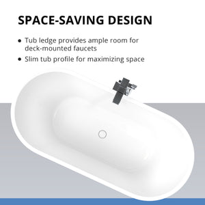 DreamLine Havana 67 in. L x 23 in. H White Acrylic Freestanding Bathtub