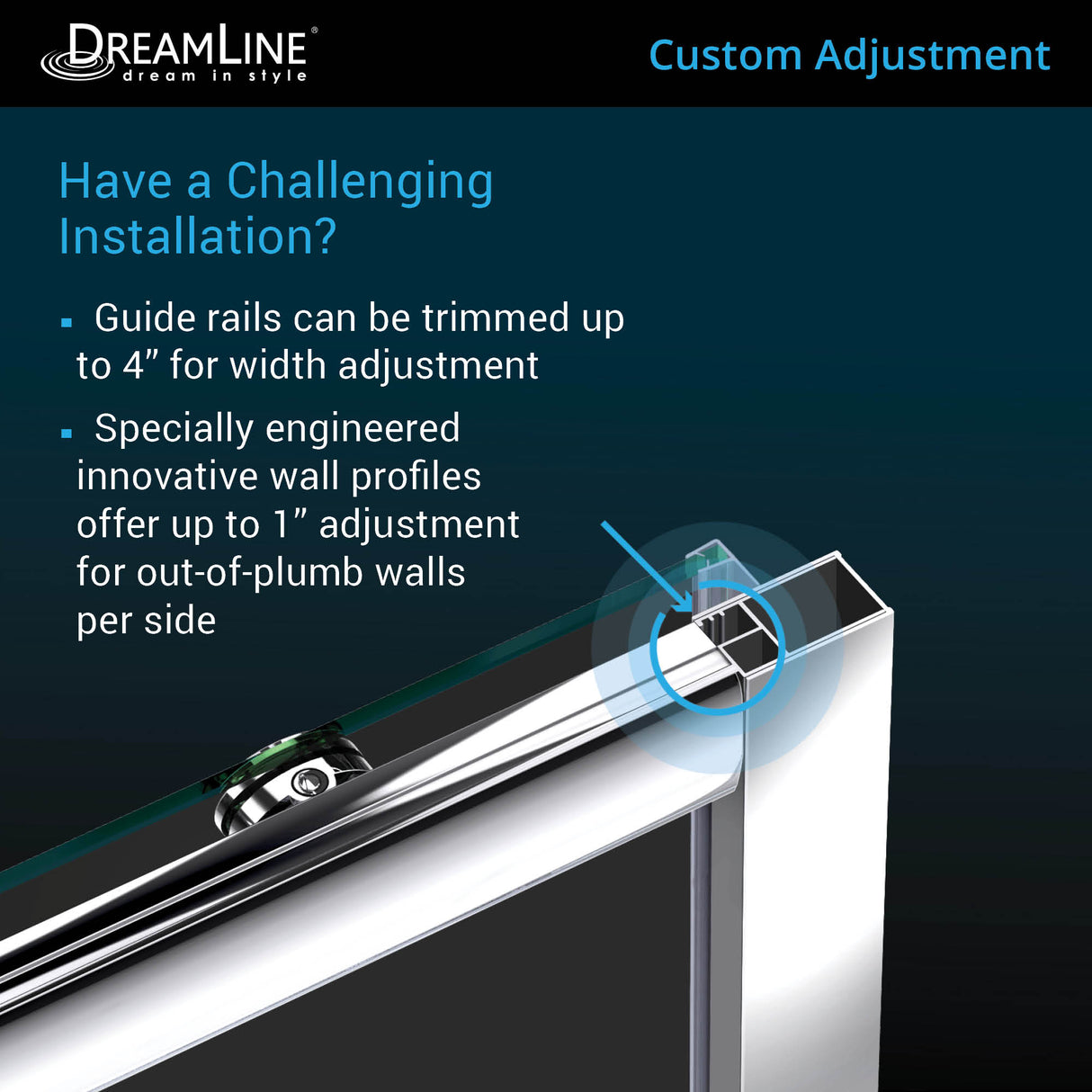 DreamLine Infinity-Z 50-54 in. W x 72 in. H Semi-Frameless Sliding Shower Door, Clear Glass in Chrome