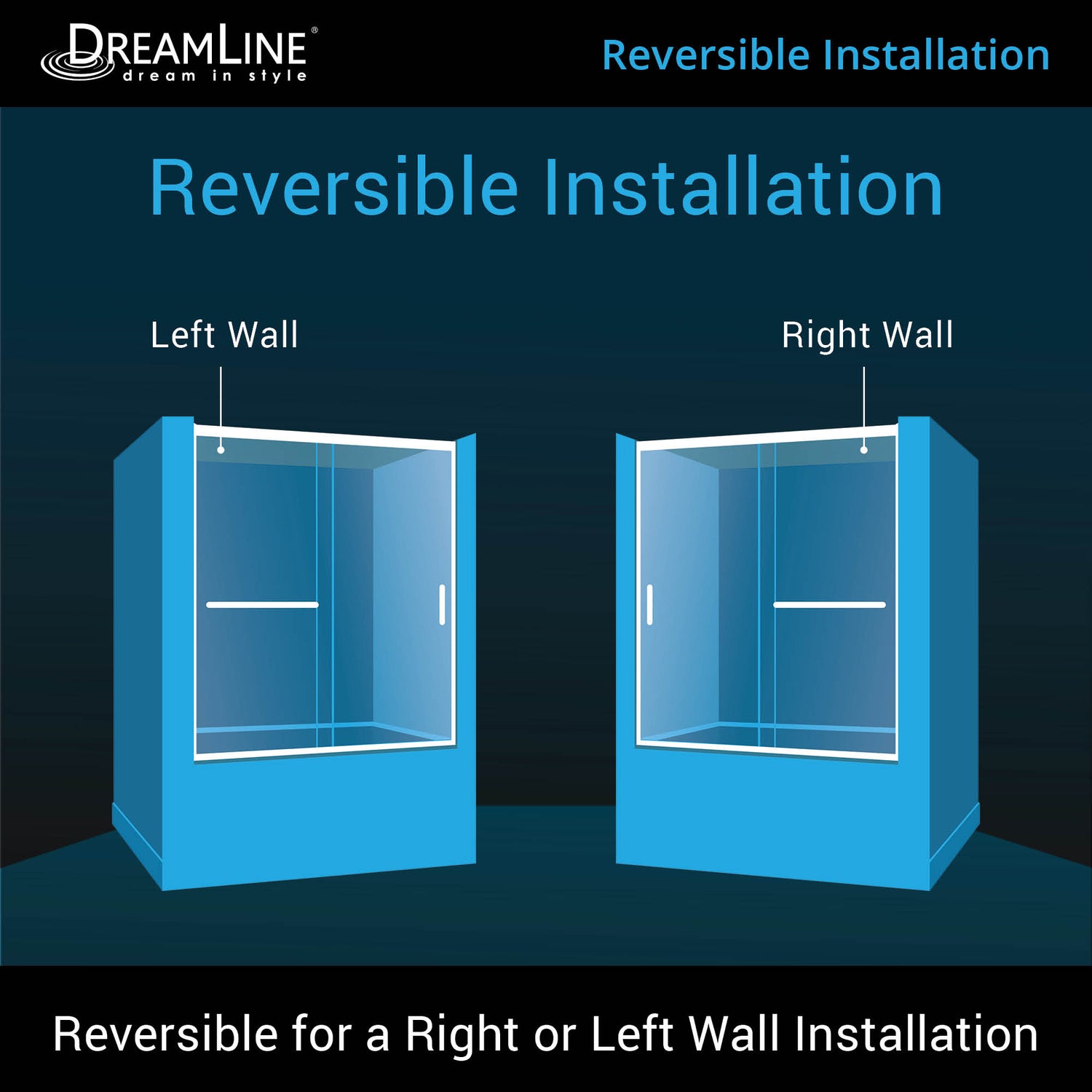 DreamLine Infinity-Z 56-60 in. W x 60 in. H Clear Sliding Tub Door in Satin Black with White Acrylic Wall Kit