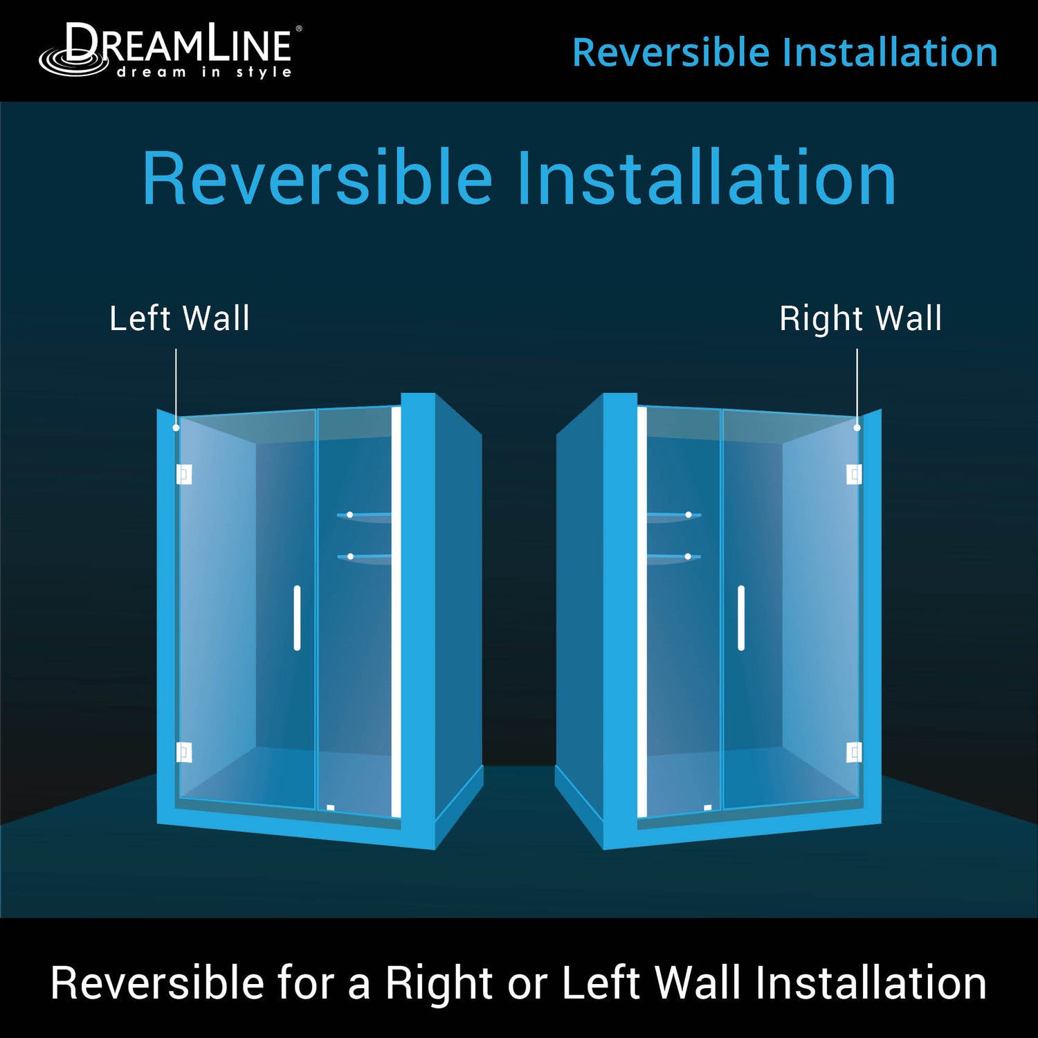 DreamLine Unidoor 42-43 in. W x 72 in. H Frameless Hinged Shower Door with Shelves in Satin Black