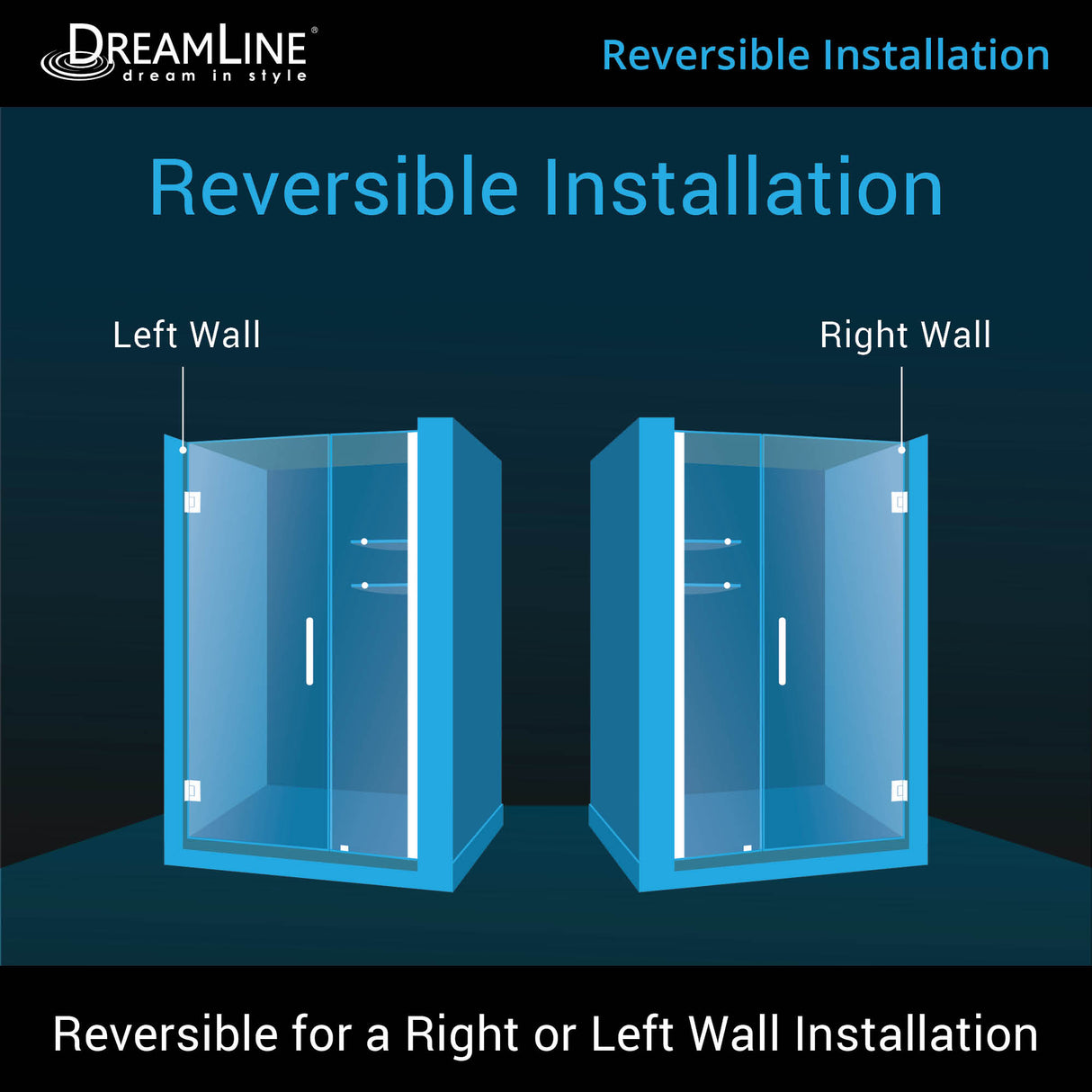 DreamLine Unidoor 43-44 in. W x 72 in. H Frameless Hinged Shower Door with Shelves in Satin Black